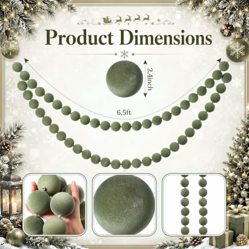 Canlierr 2 Pcs 6.5ft Christmas Velvet Ball Garland Mantle Decorations 60mm - Image 2