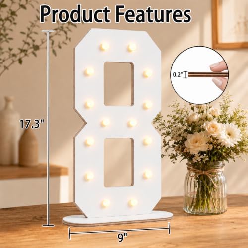 Pooqla 8th Birthday Decorations, 17.3 in White Wooden Light Up Numbers 8 - Image 4