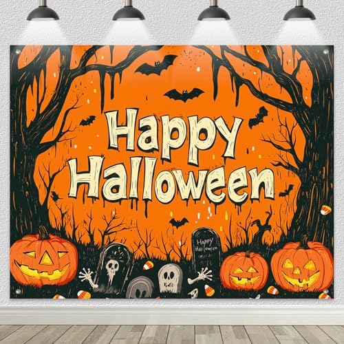 BlissYard Halloween Backdrop Pumpkin Graveyard Scene 8x6ft by BlissYard
