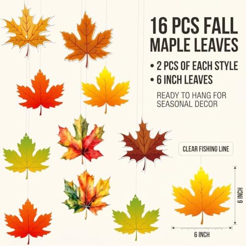 16Pcs Thanksgiving Hanging Swirl Set Party Decorations Autumn Theme Pumpkin Maple Leaf Turkey Orange Brown Red Party Supplies Sign - Image 2
