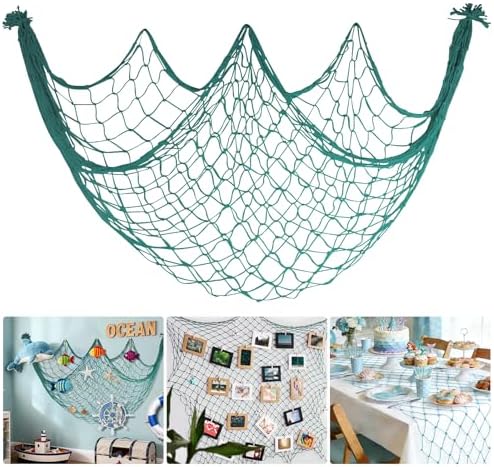 Decorative Fishing Net, 80x40Inch Aqua Fish Net Mermaid Party Decorations by iHansee