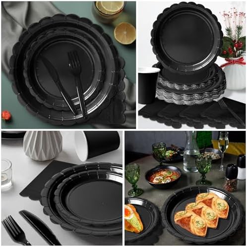 Vyntra 175 Pcs Black Paper Plates and Napkins Party Supplies - Image 5