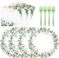 72 Pcs Sage Green Floral Plates Napkins and Forks Set, 7 Inch, Serves 24 by KFJBPB