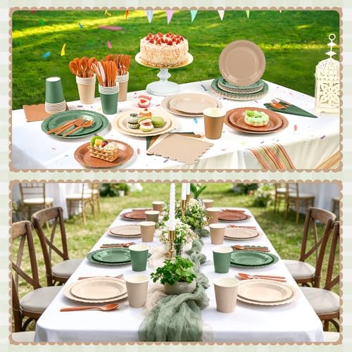 168Pcs Woodland Baby Shower Tableware Set, Green and Brown Plate and Napkin - Image 3