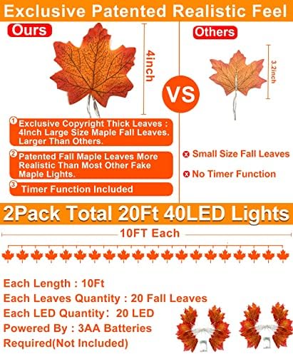 Timer - 2 Pack Fall Garland with Lights Total 20Ft 40LED Battery Operated - Image 3