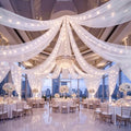 6 Panels White Ceiling Curtains with Lights for Weddings - 5ftx30ft Wrinkle-Free Tulle Fabric Wedding Arch Draping Ceiling Drapes Decorations for Wedding Party Ceremony Stage Tent Event by Unknown