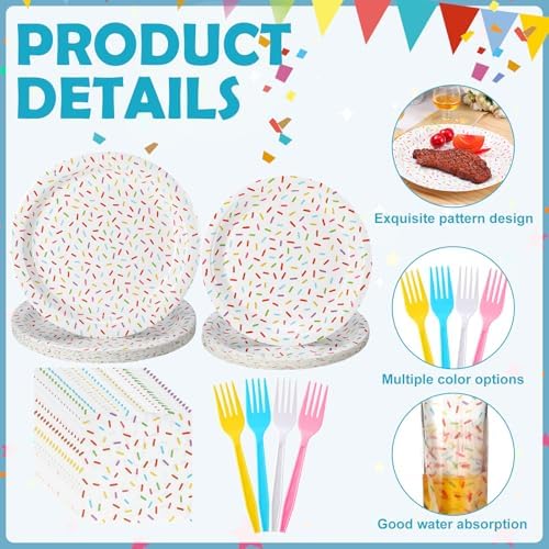 Newtay 96 Pcs Donut Plates Napkins Sprinkles Birthday Party Tableware Set - Image 3