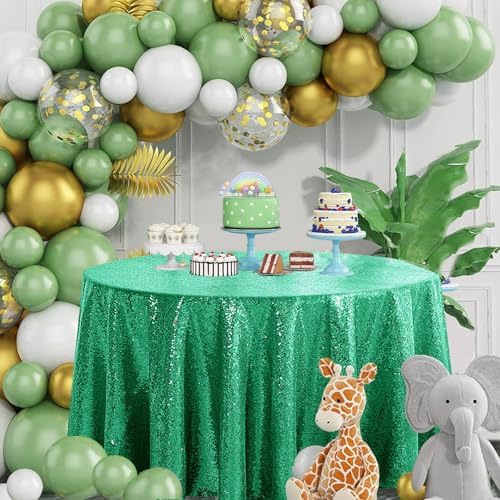 Pufogu 120" Round Grass Green Sequin Tablecloth Glitter White Table Cloths for Birthday Wedding Bridal Baby Shower Party Decorations - Image 5