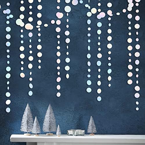 46 Ft White Iridescent Circle Dots Garland Hanging Holographic Polka Dots Streamer for Birthday Bachelorette Engagement Wedding Bridal Shower Galaxy Pastel Winter Christmas Party Decorations Supplies by pinkblume