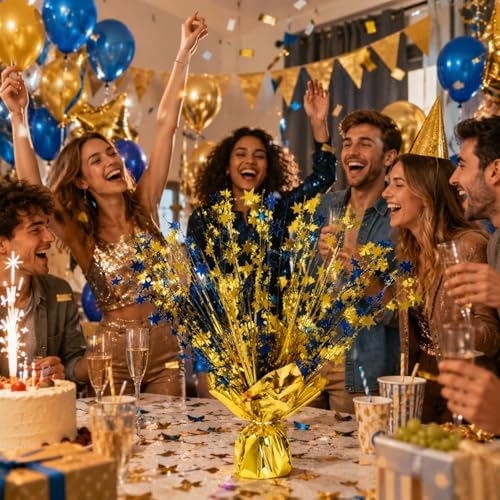4 Pack Metallic Foil Spray Centerpiece Stars for Wedding, Birthday, Anniversary, Christmas Table Decor, Holiday Festival Baby Shower Graduation Mantle Party Decorations (Gold&Blue) - Image 5