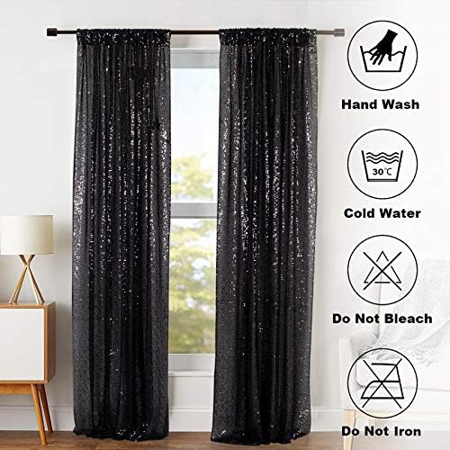 ShinyBeauty Black Backdrops 2 Pieces Sequin Curtains 4FTx7FT Photoshoot Background Glitter Backdrop Curtain Panels Shimmer Backgrounds for Wedding,Halloween,Party,Studio Decor(8FTx7FT) - Image 5