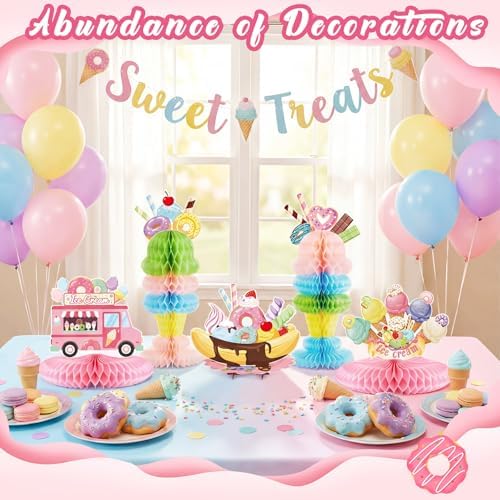 Outus 6 Pcs Ice Cream Party Table Decorations, Honeycomb Centerpieces - Image 5