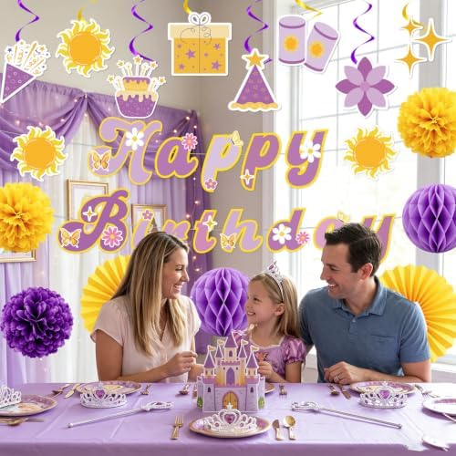 Purple Sun Princess Birthday Party Decor Banner Swirls Sun 17PCS - Image 6