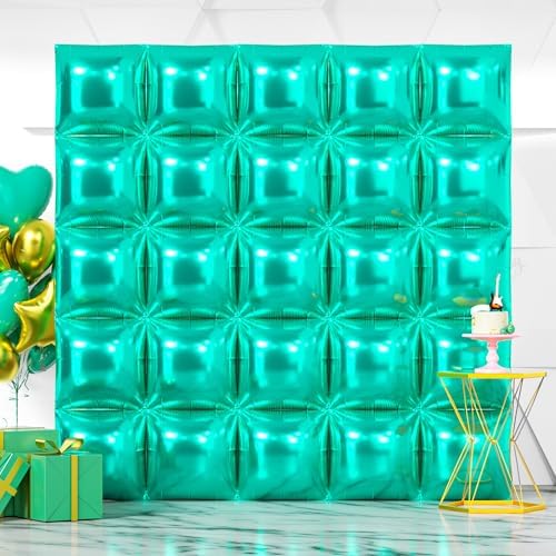 NISOCY 25PCS Teal Blue Square Foil Balloons Wall Backdrop by NISOCY