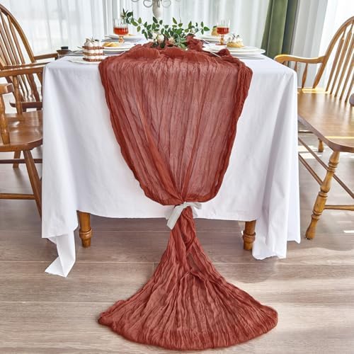 4 Pack Fall Table Runner Terracotta Cheesecloth for Home Thanksgiving Party - Image 3