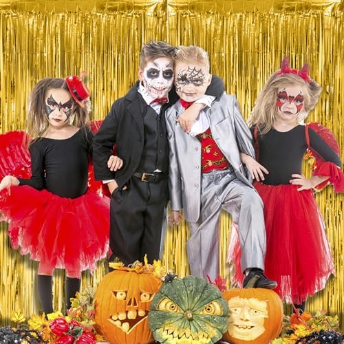 2 Pack Gold Fringe Curtain Backdrop Tinsel Streamers Birthday Party Decorations Christmas Photo Booth Backdrop Halloween New Year Graduation Baby Shower Theme Party Decorations - Image 2