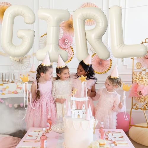 40 Inch Cream Girl Balloons, Large Beige Neutral Letters With Ribbon, Ivory White Sand for Her Birthday Baby Shower or Gender Reveal Party Decoration Supplies - Image 5