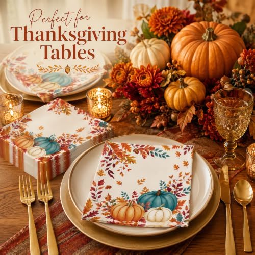 50PCS Fall Napkins 13 x 13 Inches, Maple Leaf Pumpkin Themed Paper Napkins Luncheon Dessert Cocktail Napkins Disposable for Autumn Harvest Thanksgiving Party Decorations (Fall) - Image 5