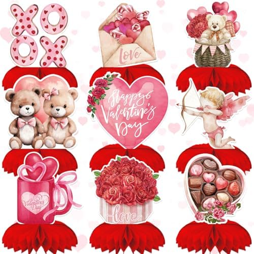 Valentine Honeycomb Centerpieces for Table, Valentine Table Decorations by Adeyoo