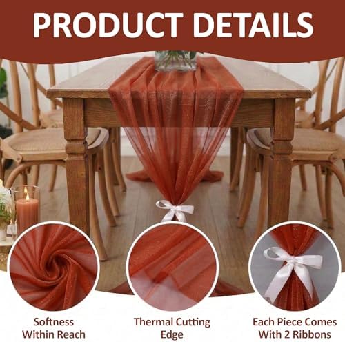 Pack of 20 Chiffon Table Runners 29 x 120 Inch, 10FT Long - Terracotta - Image 5