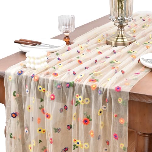 Flower Table Runner Floral Daisy Fall Wedding Birthday Party Home Decor by Joanlody