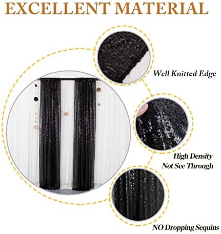 ShinyBeauty Black Backdrops 2 Pieces Sequin Curtains 4FTx7FT Photoshoot Background Glitter Backdrop Curtain Panels Shimmer Backgrounds for Wedding,Halloween,Party,Studio Decor(8FTx7FT) - Image 4