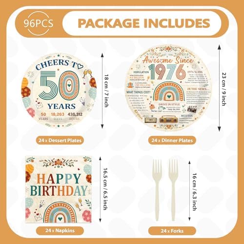 96Pcs Awesome Since 1976 Birthday Decorations for Back in 1976 Serves 24 - Image 2