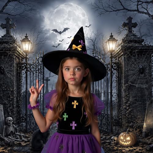 9 x 6 ft Halloween Backdrop Spooky Cemetery Castle Full Moon Pumpkin Black Cat Skeleton Photography Background, Horror Fall Party Decor Photo Booth Props, Kids Birthday Studio Wall Decor Banner - Image 4