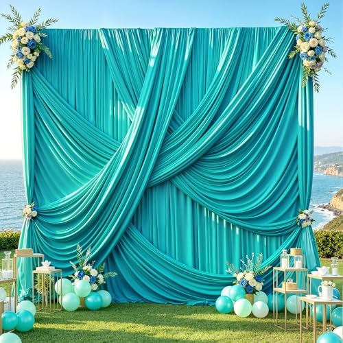 20x12 ft Turquoise Backdrop Curtains for Weddings, Birthdays and Photos by PartyVillage