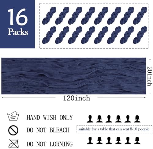 16 Pack Navy Blue Cheesecloth Table Runner 20 x 120 inch Gauze Table Runners 10 FT Long,Semi Sheer Boho Cheese Cloth Fabric Table Runner Bulk for Wedding,Party,Baby Shower,Bridal Shower Decoration - Image 2