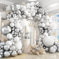 412Pcs White and Silver Balloons Arch Kit, 18 12 10 5 Inch White Metallic Silver Latex Balloon for Wedding Bridal Shower Engagement Anniversary Birthday Party Decorations by PAXILE