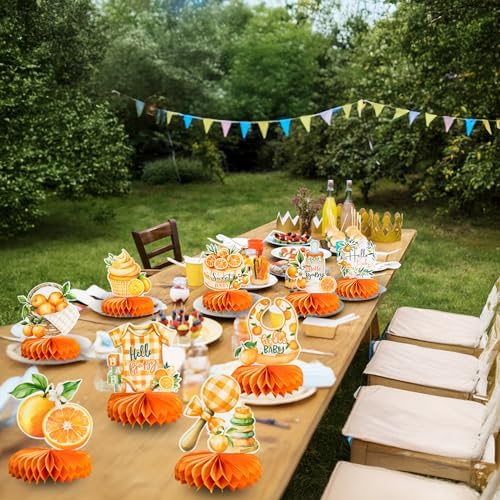 Gyufise 9Pcs Orange Baby Shower Decorations Honeycomb Centerpieces for Gender Reveal Table Centerpiece Party Supplies Table Topper Orange - Image 5