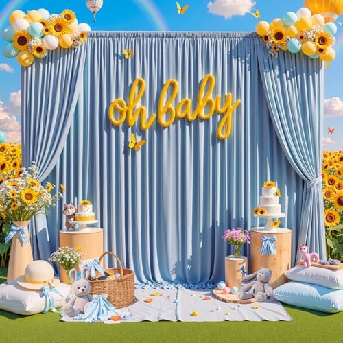 50 ft x 10 ft Wrinkle Free Dusty Blue Backdrop Curtain for Parties, 10 Panels 10ft Polyester Dusty Blue Photo Backdrop Drapes for Graduation Birthday Wedding Party Stage Curtains - Image 3