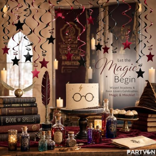 Burgundy Black Hanging Swirl Decorations 32ct with Star Cutouts - Image 4