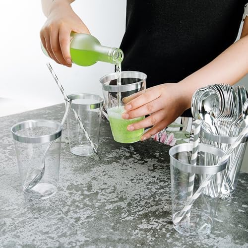 250PCS Plastic Plates Set With Silver Rim Elegant Cutlery set for 25 Guests - Image 5