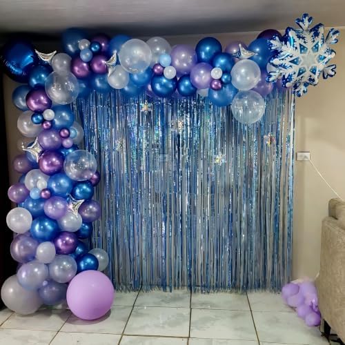 Snowflake Balloons, Pastel Blue Metallic Purple Silver Balloon with Snowflake Latex Balloons Birthday Party Decorations for Girls Birthday Baby Shower Winter Wonderland Christmas Party Supplies - Image 3