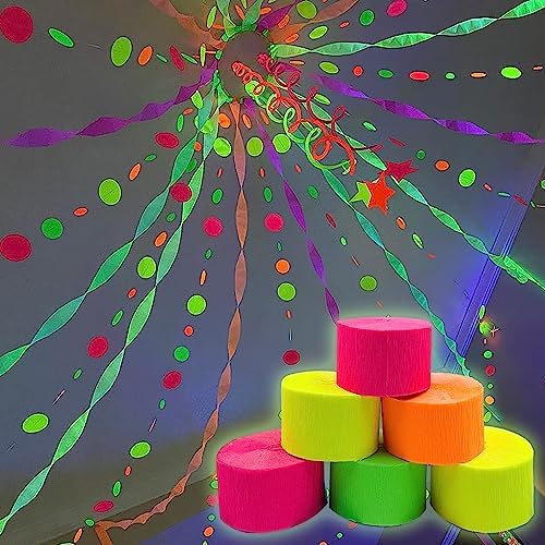 400 feet Glow Party Neon Streamer Decorations Glow Crepe Paper Streamers UV Reactive Fluorescent Neon Paper Streamers Glow in The Dark Party Supplies and Decorations Wedding Birthday Blacklight Party - Image 3