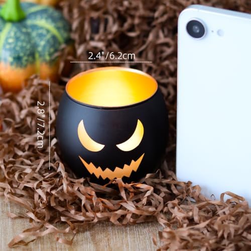 Halloween Table Decor Set of 6, Jack O Lanterns Black Glass Votive Tealight Candle Holders, Halloween Decorations Indoor Party Mantel Coffe Table Centerpiece Decor - Image 3