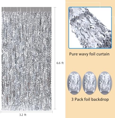 3 Pack Wave Silver Tinsel Curtain - 3.3x6.6 Feet Foil Streamers Birthday Party Decorations Wedding Background Decor Photo Booth Props - Image 3