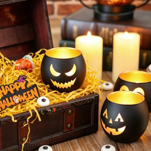 Halloween Table Decor Set of 6, Jack O Lanterns Black Glass Votive Tealight Candle Holders, Halloween Decorations Indoor Party Mantel Coffe Table Centerpiece Decor - Image 6