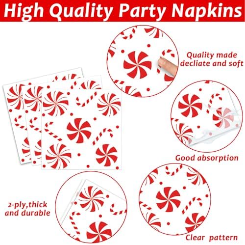 gisgfim 50 Guests Christmas Peppermint Candy Party Supplies Candy Mint Plates and Napkins Forks Xmas Tableware Red and White Striped Paper Plates for Holiday Party 200PCS - Image 4