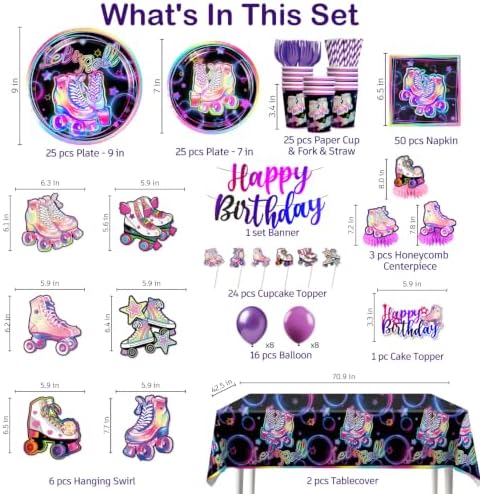 228pcs Roller Skate Party Decorations Tableware Set, 25 Serves - Image 2