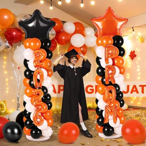 2026 Prom Balloon Arch Kit, Orange Black and White Graduation Party Decorations with Balloon Columns, Star Foil Balloons, Number & PROM Letter Balloons, Stands and Pump - Image 7