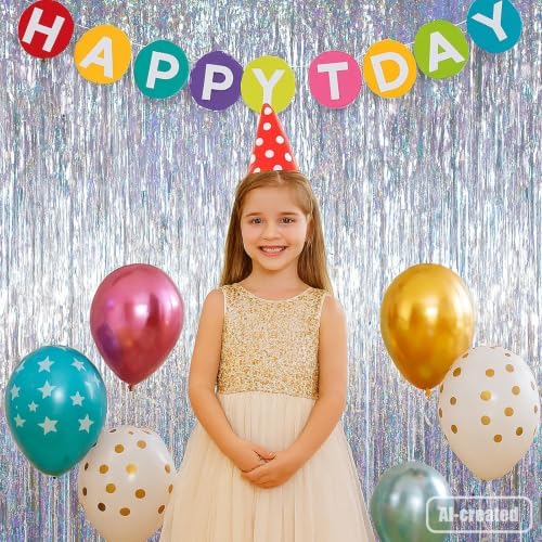Voircoloria Laser Silver Foil Fringe Backdrop Curtains, 3.3x8.2ft, 3 Pack - Image 6