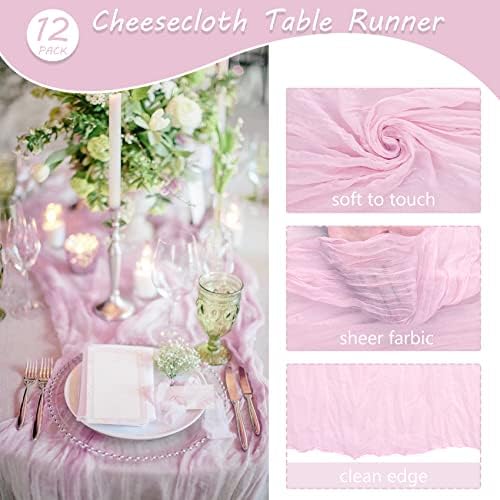 35x72 Inch Pink Cheesecloth Table Runner Boho Wedding Birthday Party Decor - Image 4
