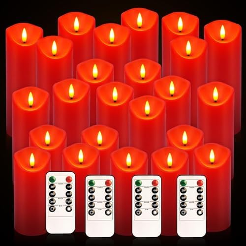 24-Pack Red Flameless LED Candles with Remote - Realistic Flickering Battery - Operated Pillar Candles forValentine's Day, Home Decor, Weddings, Parties. - Image 6