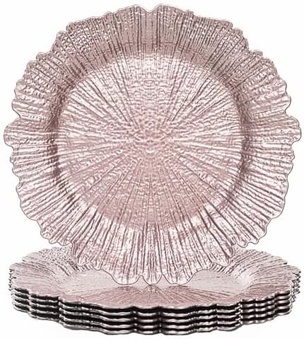 MAONAME Pink Charger Plates Set of 6, Reef Chargers for Dinner Plates by MAONAME
