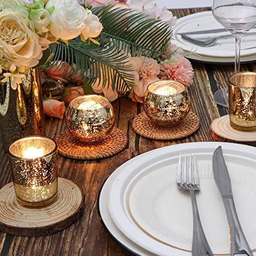 24 Pcs Assorted Gold Votive Candle Holders, Mercury Glass Tea Lights Holder - Image 2