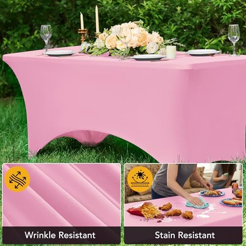 6-Pack Premium Pink Spandex Tablecloths for 8ft Rectangle Tables - Image 4