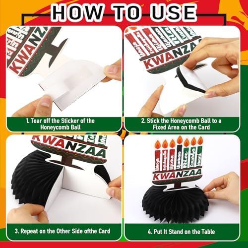 JULMELON 8Pcs Kwanzaa Table Decorations, Honeycomb Centerpiece Toppers - Image 4